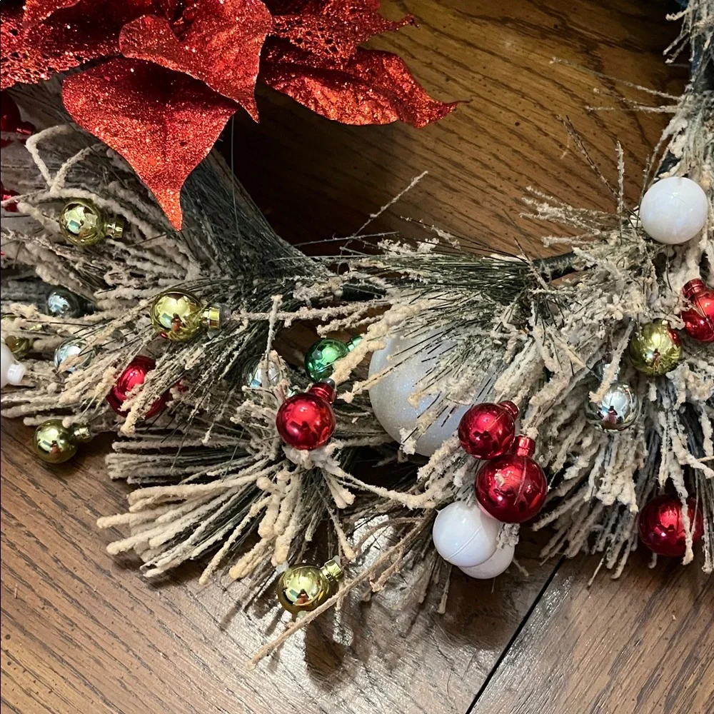 Festive Holiday Wreath with Red Poinsettia‎